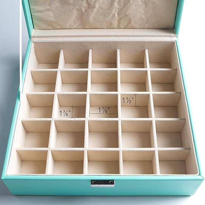 Frebeauty Earring Organizer Classic Jewelry Box 50 Slots Double Layer Jewelry Storage Case with 6 Necklace Hook and Bracelet Pocket(Turquoise)