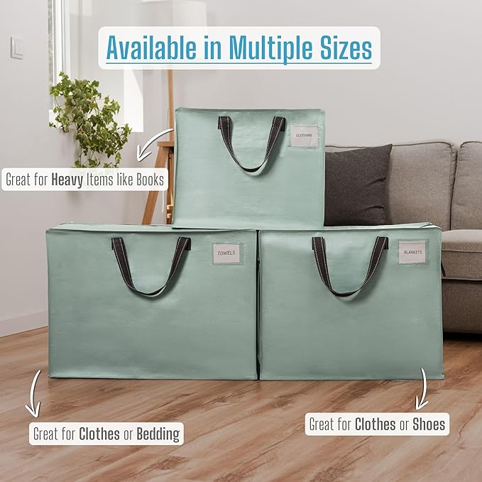 VENO 4 Pack Moving Bags, Christmas Storage Containers, Storage Totes, Zipper On Top, Sturdy, Storage Bags for Camping, Clothes, Bedding, Comforters, Pillows (22 Gallon Light Green, 4 Pack)