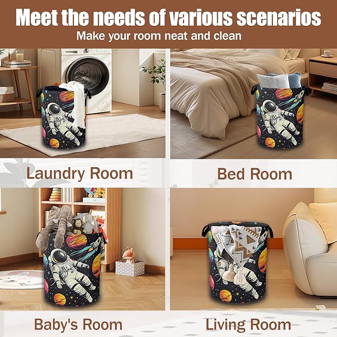 Astronaut Galaxy Space Laundry Hamper, Collapsible Laundry Baskets Waterproof Oxford Cloth With Handles,Clothes Storage Bucket Toy Organizer For Bathroom/Nursery/Bedroom 16" x 20.8"
