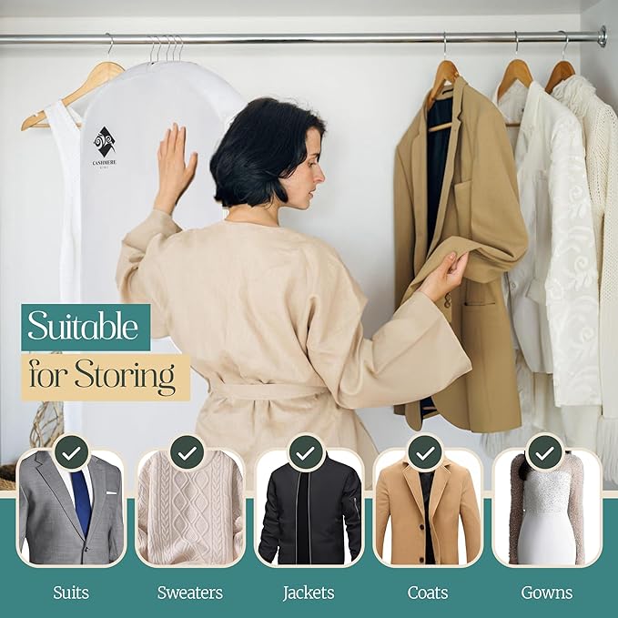 Premium 60” Cotton Garment Bag For Hanging Clothes And Storage | Wide 6” Gusset & 4 Cedar Blocks For Fresh Smell And Clothes Protection | Best For Fur Coats, Long Dresses, Gowns, Tuxedos and more