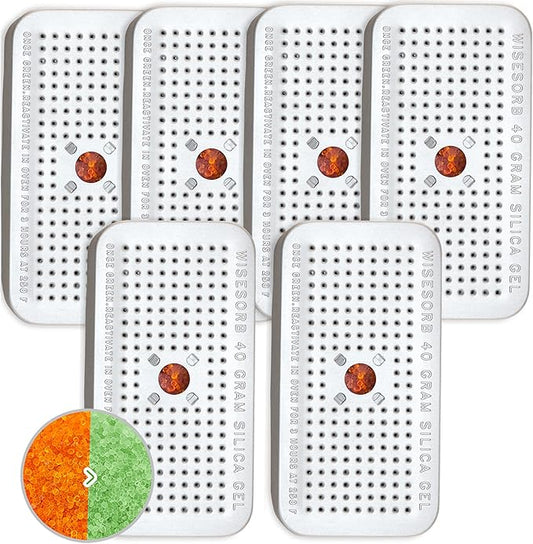 Silica Gel Canister, 40 Gram Silica Gel Desiccant Canister (Orange to Green), Reusable Desiccant Dehumidifier, Pack of 6