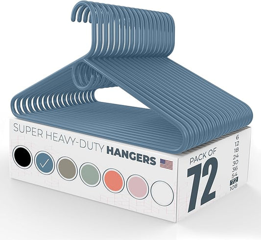 Neaties Super Heavy Duty Clothes Hangers 50+ Pack (72 Count) – Made in The USA - 10lb Capacity, Thick Plastic Hangers for Pants, Coats, Jackets, Jeans and Adult Clothing – Blue