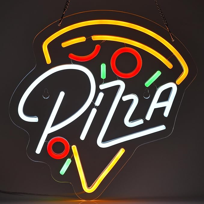 Pizza Neon Sign for Pizzeria Wall Decor 13" x 12.6" Pizza Shaped LED Light up Sign USB Powered for Kitchen Shop Restaurant Bar Party Decoration