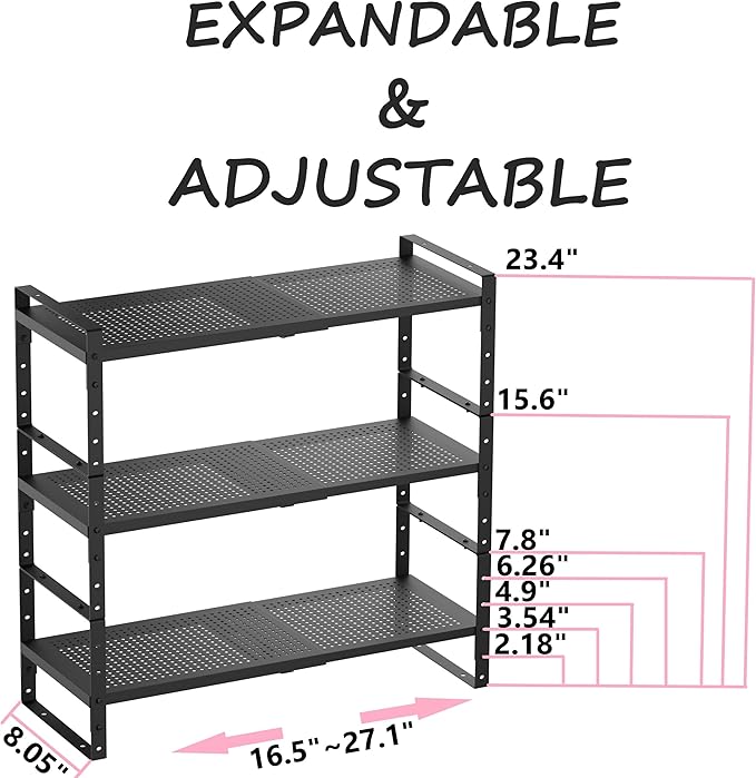 Multi-Functional Metal Shoe Rack, Space-Saving, Perfect for Entryway, Closet, Bathroom, etc. - Sturdy and Durable, High Weight Capacity(3PACKS/Black/Medium)