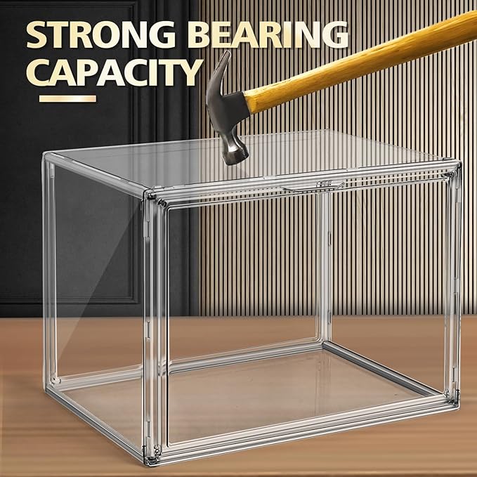 1 Pack Size 14 Acrylic Boot Shoe Box, X-Large Handbag Organizer Clear Storage Bins with Magnetic Lid Acrylic Display Case for Shoes, Book, Cosmetic, Figures, Collectibles, Purse