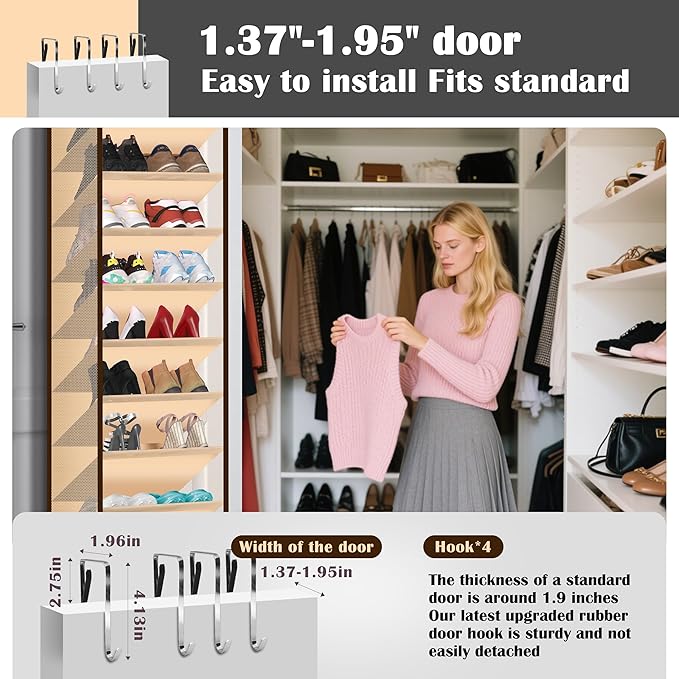 10 - Pocket Over - the - Door Hanging Shoe Organizers & Rack, Made of Sturdy 600D Oxford + Non - Woven Fabric, Space - Saving Storage for Shoes, Boots & More (Cream-colored)