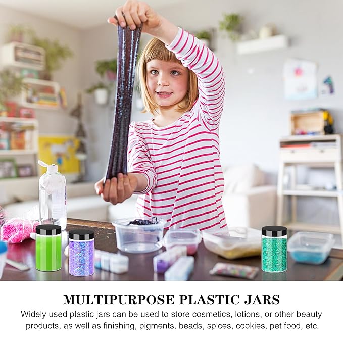 Plastic Jars with Lids 6OZ 42PCS,Small Cosmetic Slime Containers Clear Travel Round Jars Empty Refillable Sample Containers Leak Proof Pot with Black Lids for Lotion, Cream, Body Scrub