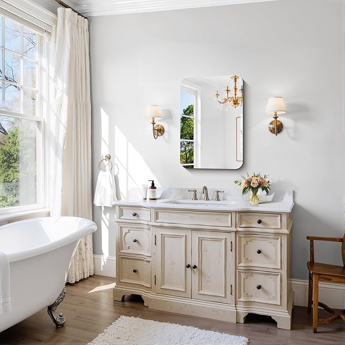 CILIBER Frameless Wall Mirror, 16" x 24" Rectangle Bathroom Mirror Rounded Corner, HD Shatterproof Vanity Mirror with Polished Edge for Over Sink, Bedroom, Entryway, Vertical or Horizontal