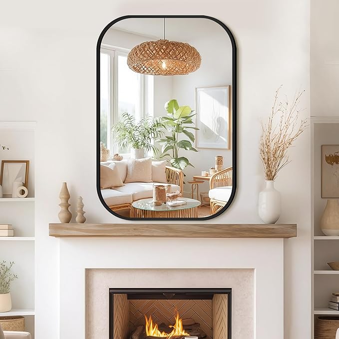 Bathroom Mirror for Wall, Black Bathroom Vanity Mirror for Over Sink 26 x 38, HD Reflection Shatterproof Mirror for Living Room Bedroom Entryway, Metal Frame Rectangular Shape