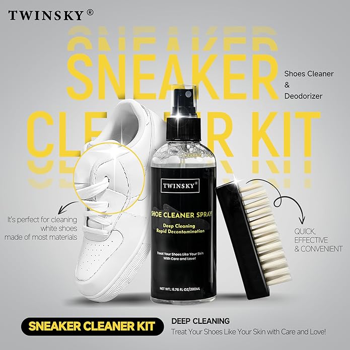 Shoe Cleaner Kit for Sneaker, Canvas, Mesh, Nubuck, Leather, Suede Cleaner, Safe 10X Potent Cleaning Kit, with Shoe Deodorizer Formula Spray for Shoe Odor Elimination, 3 Brushes, Microfiber