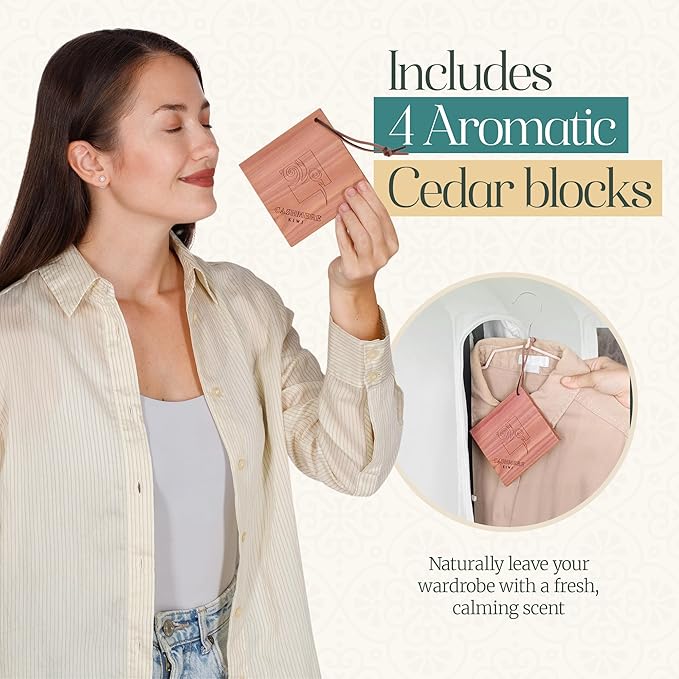 Premium 60” Cotton Garment Bag For Hanging Clothes And Storage | Wide 6” Gusset & 4 Cedar Blocks For Fresh Smell And Clothes Protection | Best For Fur Coats, Long Dresses, Gowns, Tuxedos and more