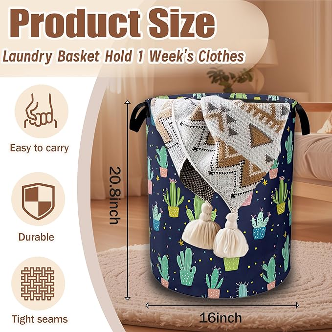 Laundry Hamper,Cactus Laundry Baskets,Waterproof Oxford Cloth Toy Storage for Bedroom,Bathroom,Nursery,16x20.8 Inch
