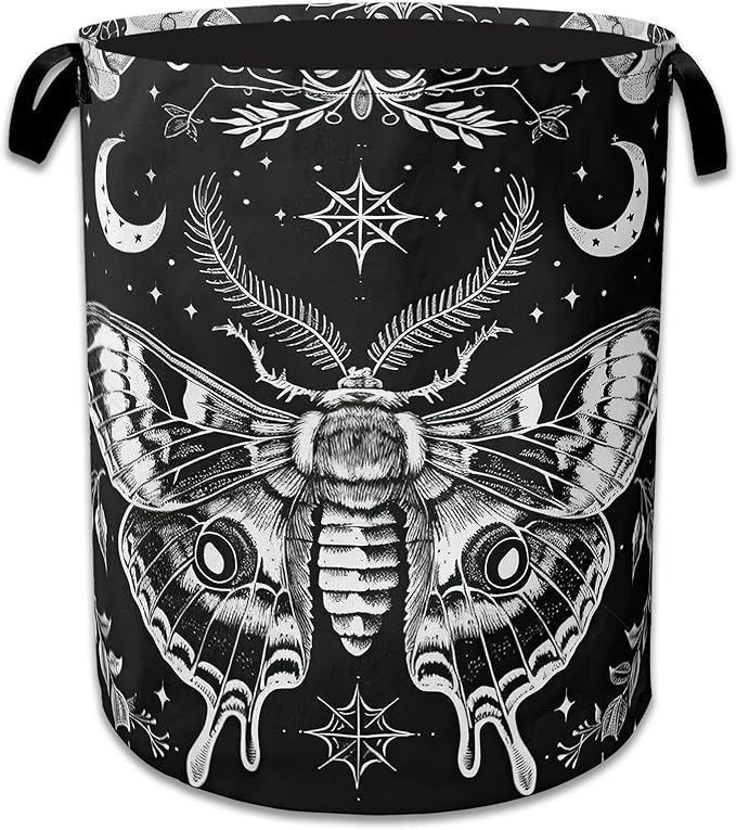Butterfly Moon Laundry Basket Collapsible Laundry Hamper with Handle, Oxford Clothes Toy Storage Bin for Bathroom Bedroom Room Décor 16" X 20.8"