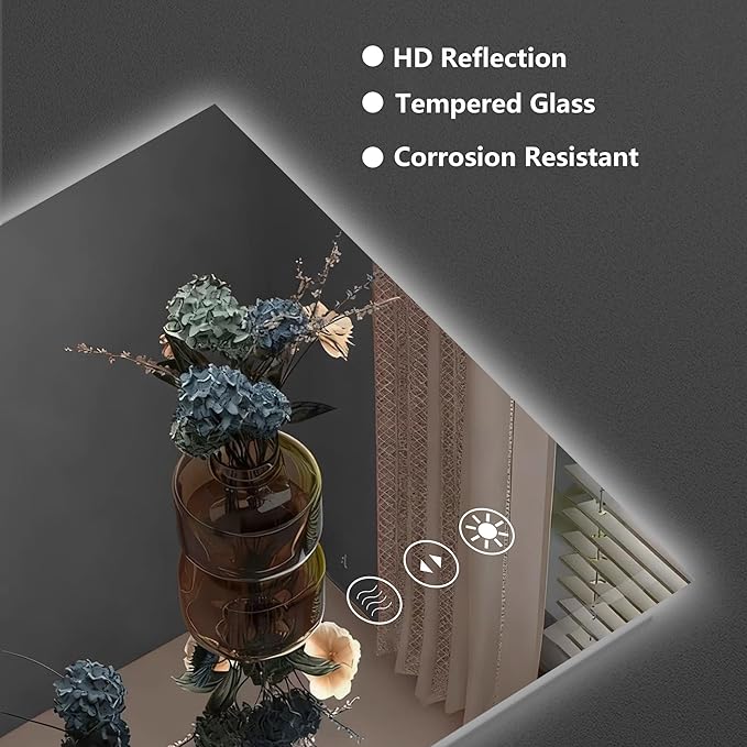 24" x 32" LED Lighted Bathroom Mirror - Backlit + Front Lit Dimmable Vanity Mirror with 3 Color Temperature, Anti-Fog, Memory Function, Shatter-Proof Tempered Glass Wall Mounted LED Mirror