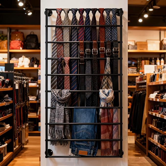 10-Layer Wall Mounted Display Rack, Wrapping Paper Ribbon Organizer Scarves Tie & Scarf Rack Belts Towel Holder Necktie Hijab Stand Metal Shelving for Home, Retail Stores, Flower Shop