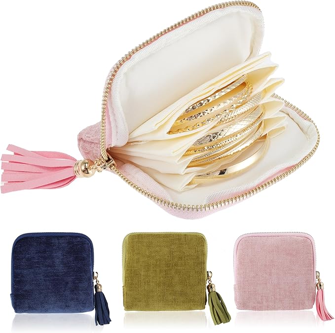 VOCOSTE Travel Jewelry Case, Portable Jewelry Organizer with 6 Independent Layers, Small Pouch Bag for Necklace Bracelet Rings Earring Storage, Women Gift Idea, Pink