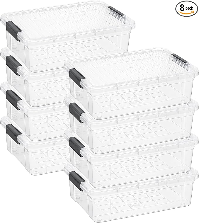 Superio Clear Storage Bins with Lids, 10 Quart BPA Free Plastic Containers, Transparent Boxes for Organizing, Stackable Crates, Organizer Totes for Home, Office, School, and Dorm