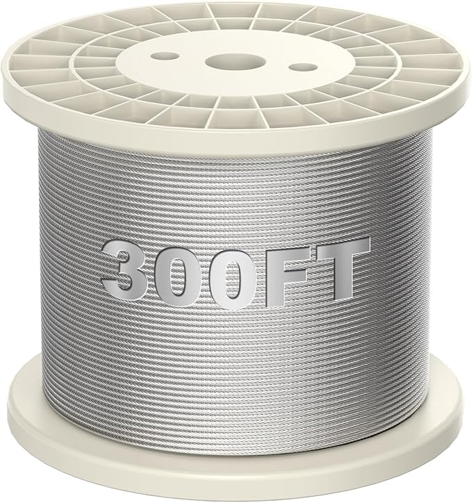 BLIKA 300FT 3/16" Stainless Steel Cable, 304 Stainless Steel Decking Railing Cable with 7 x 19 Strand Construction, 3700lbs Breaking Strength Marine Grade for Rail, Deck and DIY Balustrade