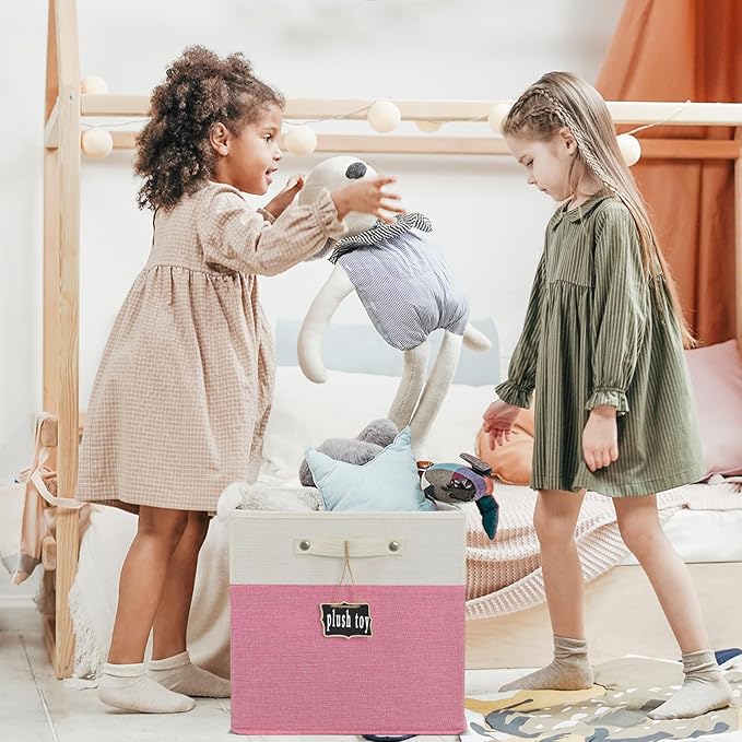 Storage Cubes,12 inch storage bins,Foldable Fabric Storage Cubes with Labels 4 Pack,Linen Cube Storage Organizer Bins Kallax Storage Cubes for Organizing Shelves Cabinet(White pink).