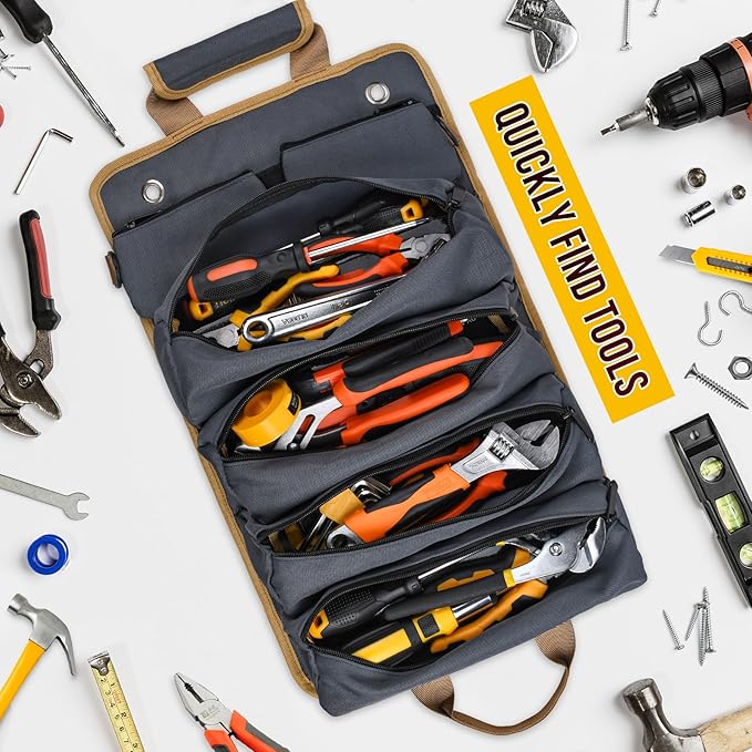 Tool Bag Tool Bags for Men Heavy Duty Tool Organizer, Portable Roll Up Tool Bag Gifts For Him, Mechanic, Electrician and Hobbyist, Car Tool Roll Organizer