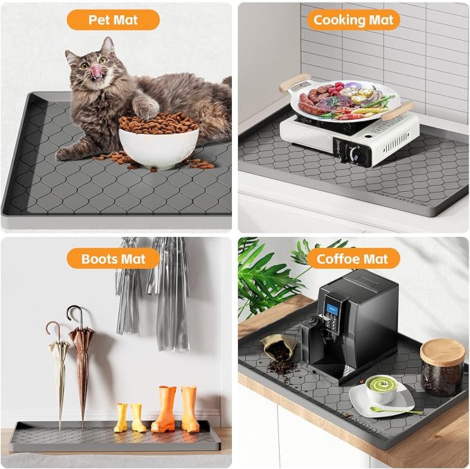 Silicone Under Sink Mat 22" x 19", Kitchen Essentials and Gadgets, Shelf Liner and Cabinet Protector, Home Organizers and Storage, Waterproof Bathroom Tray