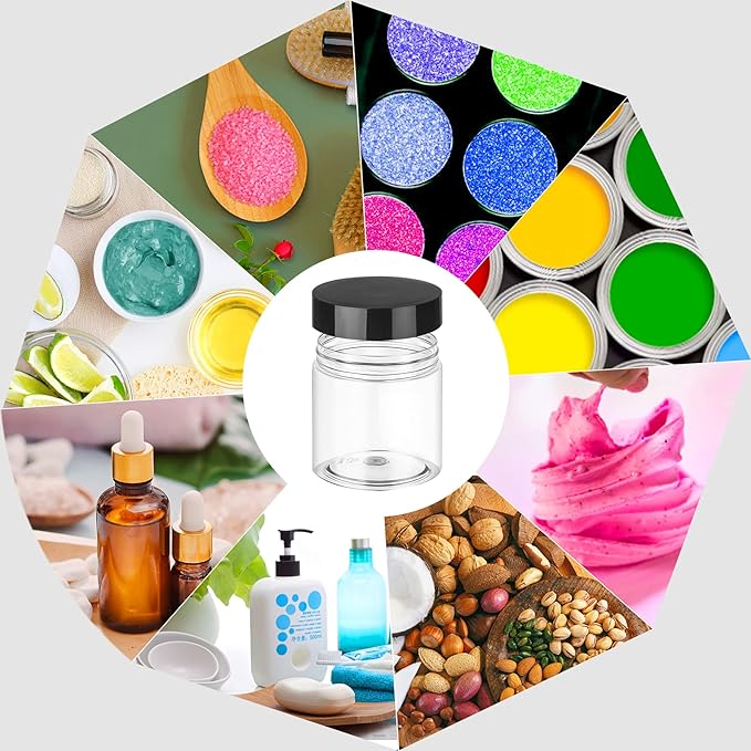 Plastic Jars with Lids 4 OZ 48 PCS, Small Cosmetic Slime Containers Clear Travel Round Jars Empty Leak Proof Refillable Sample Containers with Black Lids for Lotion, Cream, Cosmetics