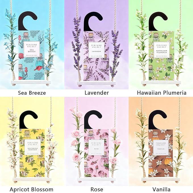 ROSE COTTAGE Large 12 Packs White Gardenia Hanging Closet Deodorizer Air Freshener Long Lasting Scented Sachets Smell Goods for House