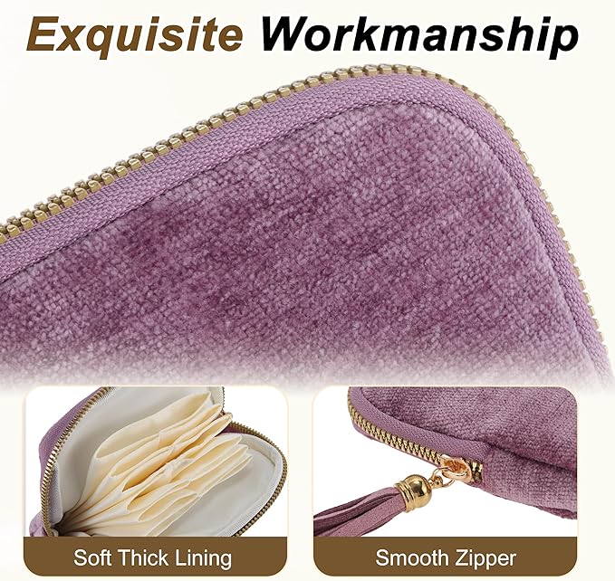 VOCOSTE Travel Jewelry Case, Portable Jewelry Organizer with 6 Independent Layers, Small Pouch Bag for Necklace Bracelet Rings Earring Storage, Light Purple