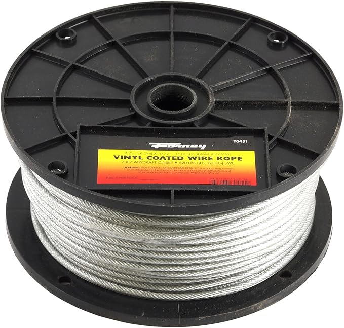 Forney 70451 Wire Rope, Vinyl Coated Aircraft Cable, Silver, 250-Feet-by 3/32-Inch thru 3/16-Inch