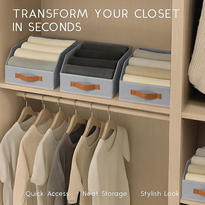 Fabric Storage Bins for Organizing - 4 Pack Large Trapezoid Collapsible Storage Bins with Front Handle, Closet Organizers and Storage for Bedroom, Home Shelves, Small Spaces, Grey