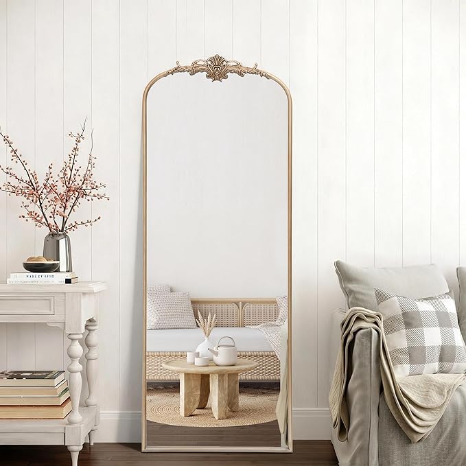 Besdomus Arched Mirror Full Length: 21"x56" Champagne Gold Vintage Full Body Mirror - Floor Antique Baroque Traditional Ornate for Entryway/Cloakroom/Bedroom - Home Decor for Fashion-Conscious