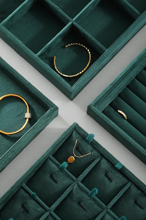 Earrings Organizer For Women, Velvet Jewelry Trays，Premium Rock Organizer,Luxury Earring Storage,Green Earring Case