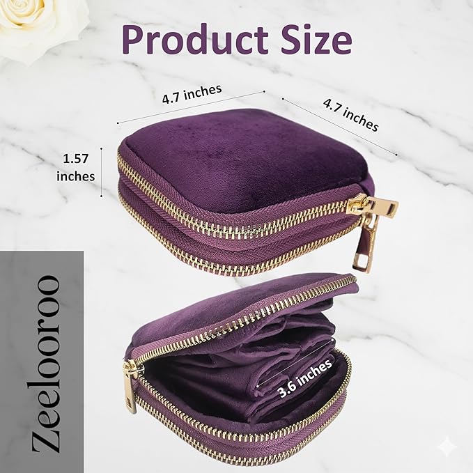 Travel Jewelry Organizer Case, Lisse Velvet 2-Layer Pouch, 11-Pocket for Necklaces, Bracelets, Earrings & Rings, Anti-Tangle Scratch-Resistant Small Jewelry Bag, Elegant Gift (Plum Purple)