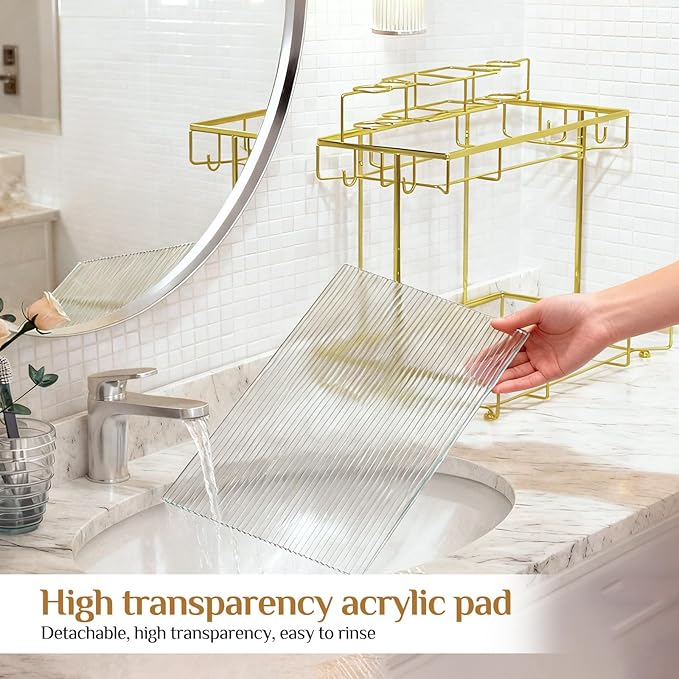 2 Tier Golden Bathroom Organizer Countertop, Small Countertop Organizer for Bathroom Decor, Kitchen Counter Shelf for Spice Rack and Snack, Vanity Makeup Organizers and Storage Tray for Bedroom