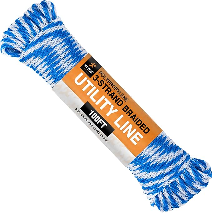 Polypropylene Rope - Braided Utility Line - 1/4" x 100 Ft - All Purpose Indoor & Outdoor Poly Rope Cord - Twisted Clothesline, Sash Cord, Anchor Line, Camping, Marine, Pool, Nautical 1 Pack