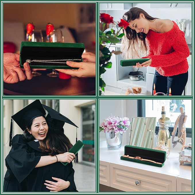 Batiyeer 24 Pcs Velvet Bracelet Box Bulk Jewelry Chain Necklace Box Bracelet Storage Case Long Jewelry Case for Valentine Wedding Pendant Display, 8.86 x 2.13 x 1.38 Inch(Green)