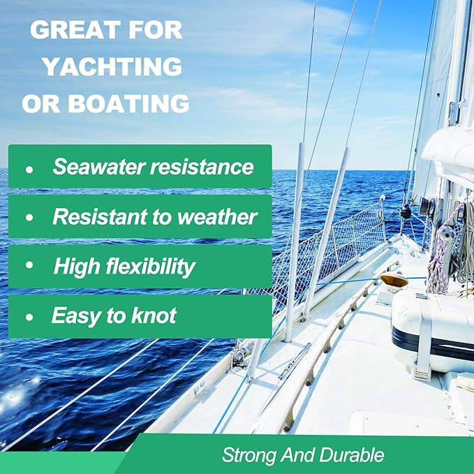 1/4 Inch Nylon Rope 500 Ft Solid Braid High UV and Abrasion Resistance, Multipurpose Tightly Braided Rope, Clothes Line, Flag Line, Marine and Outdoor Twine, Ideal for Indoor and Outdoor Applications