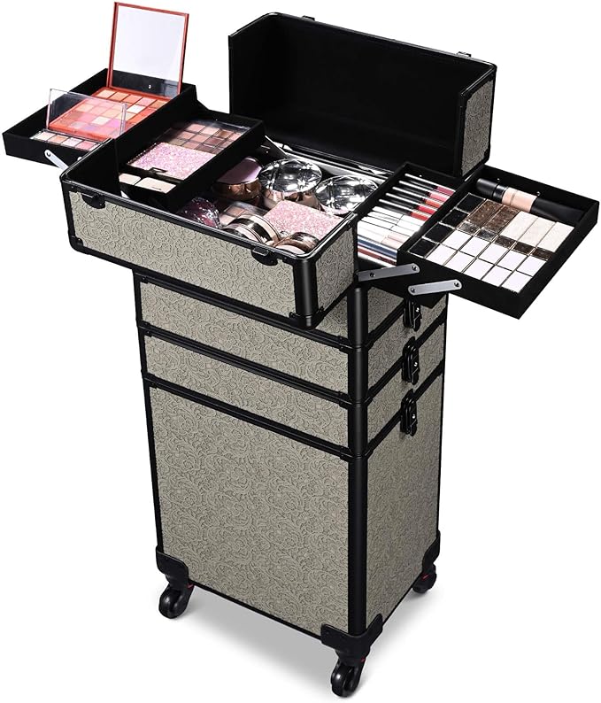BYOOTIQUE Rolling Makeup Cases Organizer Nail Tech Storage Cart Hairdressing Brush Bags False Eyelash Storage for Beauty Salon Traveling Beautician Manicurist Hairstylist,Rococo GainsBoro
