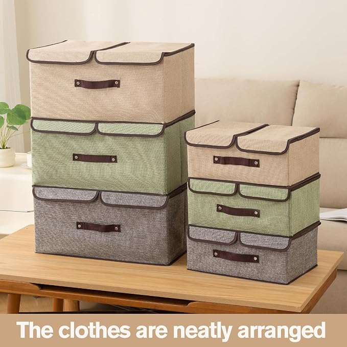 Linen Storage Boxes with Removable Dividers, 2-Pack Large Foldable Organizer Bins, Gray Fabric Containers with Handles for Clothes, Blankets, Underwear Storage (Grey, 2Pack*15L)