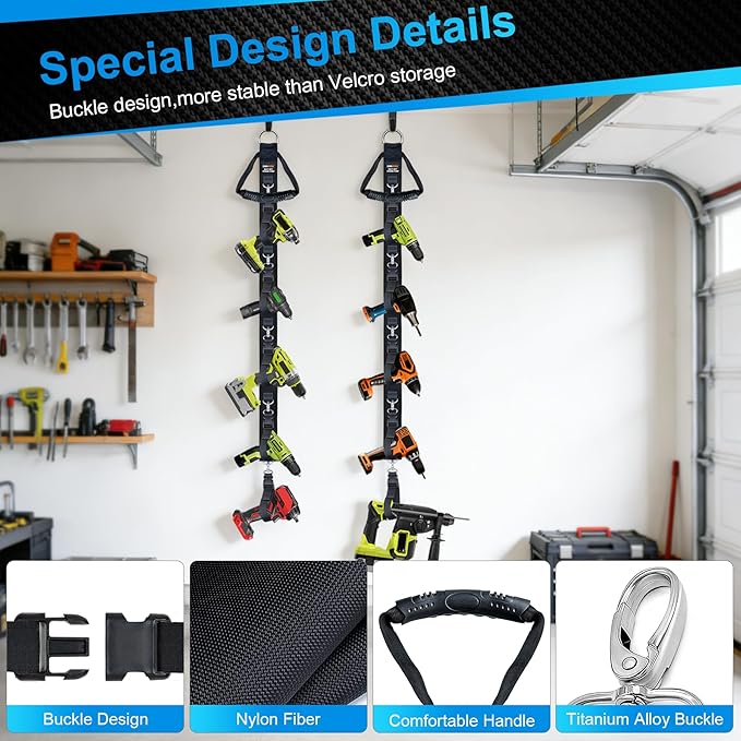 Extension Cord Organizer Holder 2-Pack 5 Detachable Straps, Cable Management, Cord Storage Organizer for Dual Hanging Modes, Heavy Duty Hook for Garage, Garden, Workshop, School