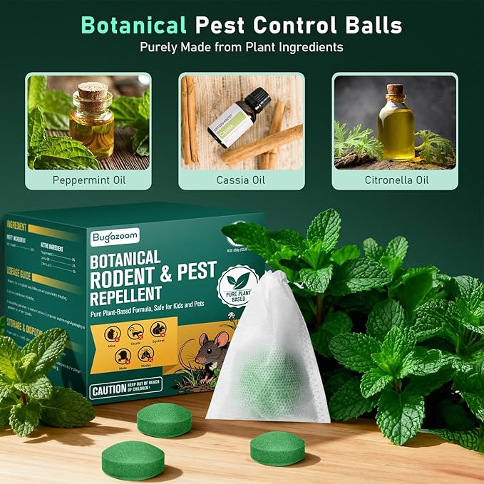 Peppermint Oil Moth Balls for Rodents Deterrent‌ 28 Pack – Natural Mice & Rat Repellent for Indoor/Outdoor Use, Safe for Pets & Humans, Long-Lasting Pest Repellent for Squirrels, Skunks, Chipmunks‌