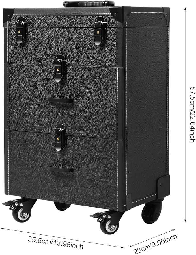 Rolling Makeup Case, Professional Cosmetic Train Case Trolley Roll Travel Box Large Capacity Salon Travel Case for Makeup Artist, Hairstylists, Nail Tech Makeup (Style 2)