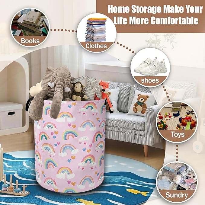 Boho Rainbow Groovy Laundry Basket, Laundry Hamper Waterproof Oxford Cloth Tote Collapsible,Clothes Storage Bucket Decorative Toy Organizer For Bathroom Bedroom 16" x 20.8"