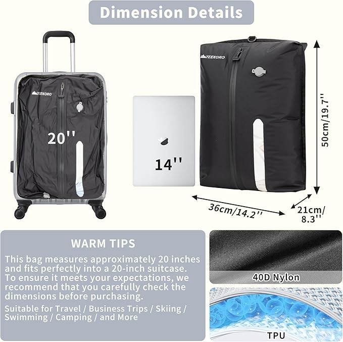 Vacuum Bag for Travel, Professional IPX8 Waterproof Reusable Vacuum Compression Bags for Travel Suitcases, Durable Space Saver Bag(2 Large,No Pump)