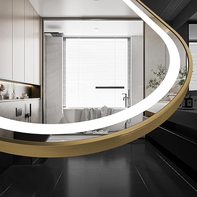30x40 inch Gold Tempered Glass LED Arched Mirror for Bathroom Vanity Mirror or Wall Decor Arch Mirror Brushed Metal Frame Wall Mounted Mirror for Bathroom