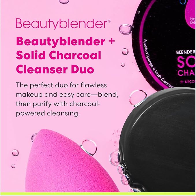 Original Pink Beauty Blender Makeup Sponge & Blendercleanser Solid Charcoal Sponge & Brush Cleanser + Silicone Scrub Mat Charcoal