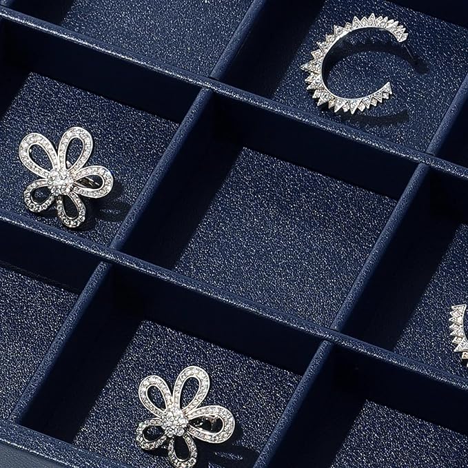 Blue Leather Jewelry Tray Earring Organizer Tray 24 Girds Jewelry Display Tray Ring Earrings Holder Trays Jewelry Drawer Organizer for Ring Earrings Storage Display