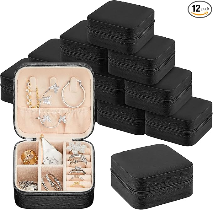 Taiyin 12 Pcs Travel Jewelry Case, Valentines Day Gifts for Her- Small Jewelry Organizer Box Bridesmaid Gifts for Women Girls (Black)
