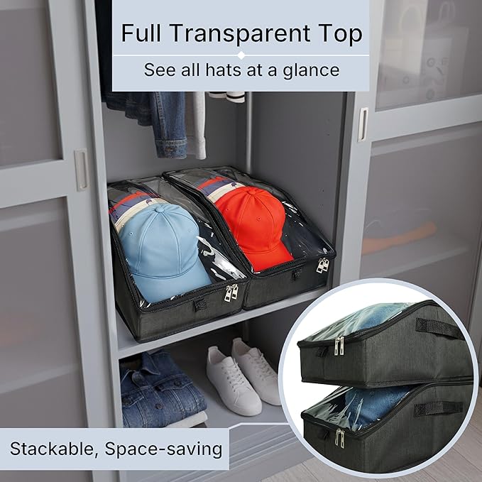Hat Organizer for Baseball Caps, Hat Storage Holder Container for Closet Hold Up to 15 Caps with Clear Window, Hat Boxes for Home Storage (1Pcs Dark Gray