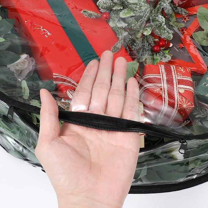 4 PCS Wreath Storage Bag Christmas Wreath Storage Container Waterproof Holiday Garland Clear PVC Container with Handle Heavy Duty for Xmas Holiday Seasonal Garland Black
